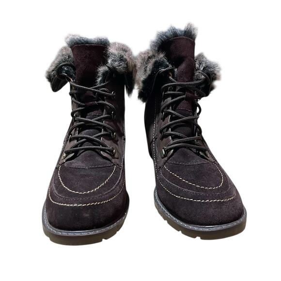 Sporto Size 8 NEW HOLLY Womens Ankle Boots Leather Faux Fur Brown Lace Up Heeled - Picture 5 of 9